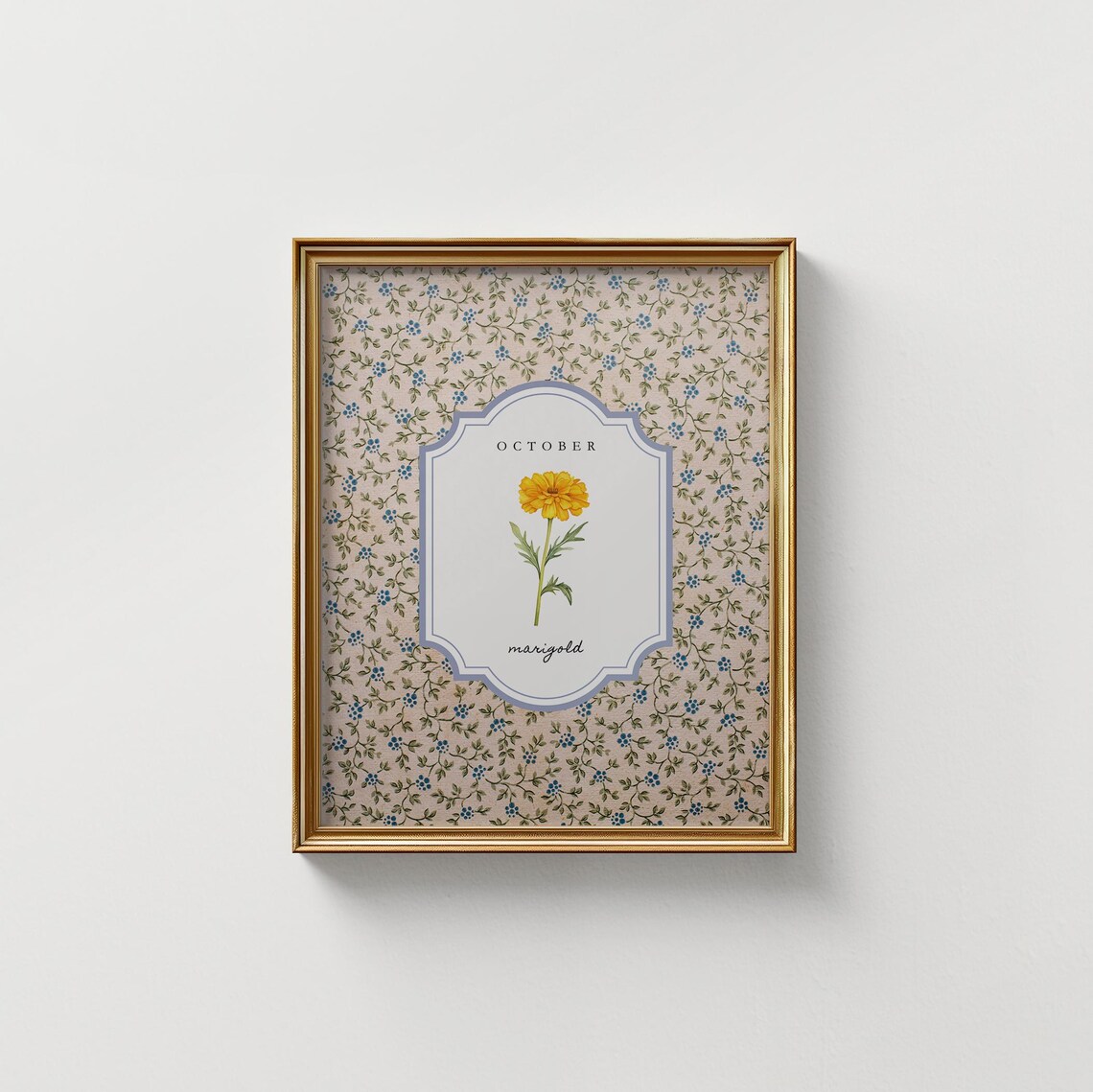 October Marigold Birth Flower Gold Frame Vintage Botanical Art Poster - Image 2
