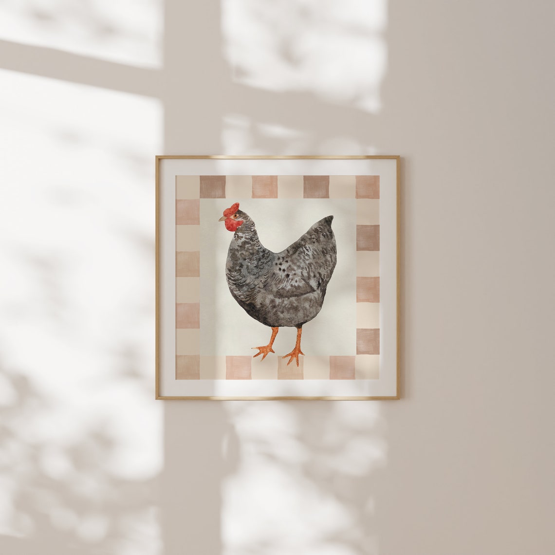Black Speckled Chicken Watercolor On Checkered Farmhouse Poster - Image 2