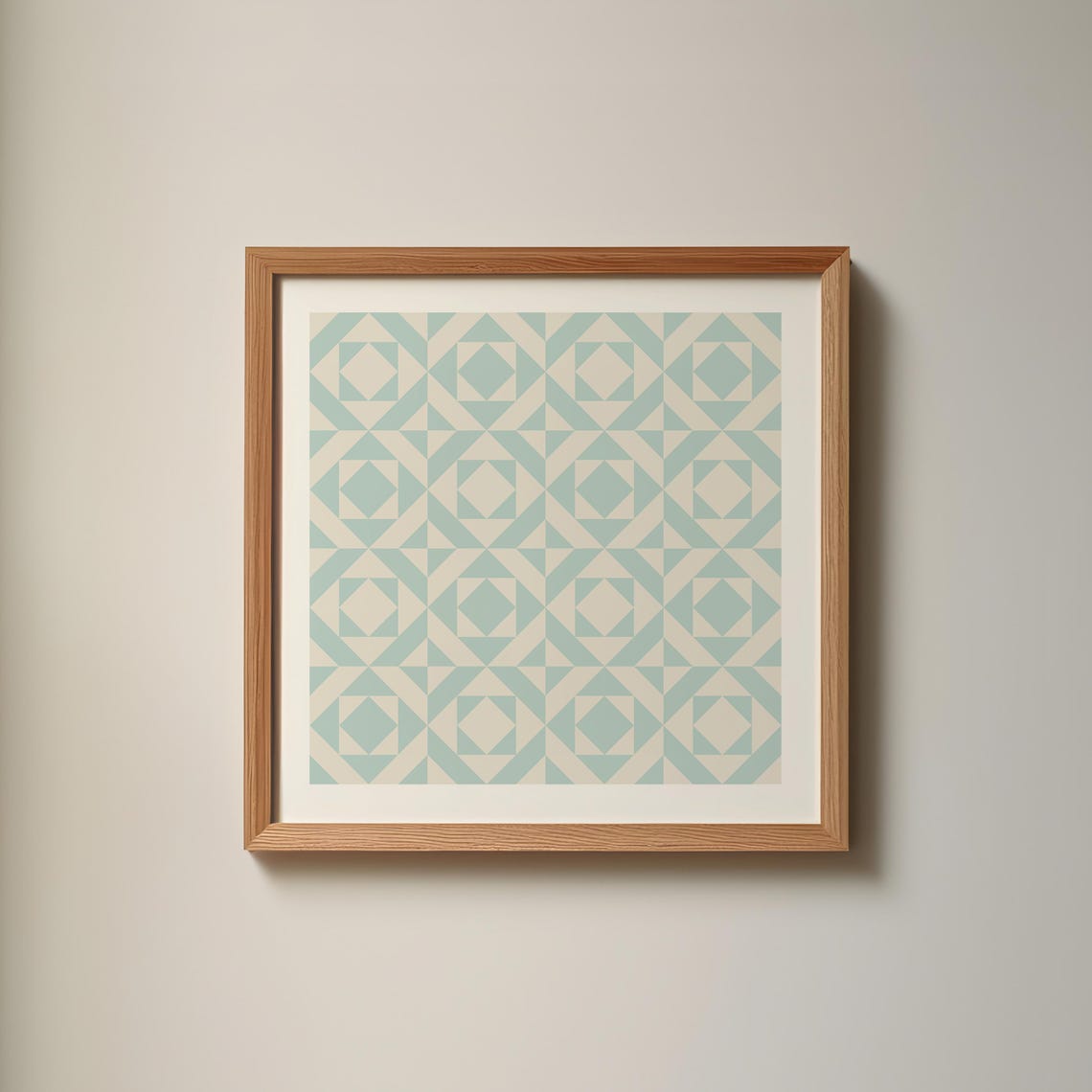 Vintage Blue Quilted Geometric Pattern Square Nursery Wall Art Print - Image 2