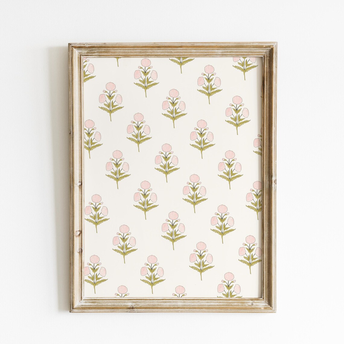 Pink Dahlia Pattern Art Print, Vintage Floral Cottage