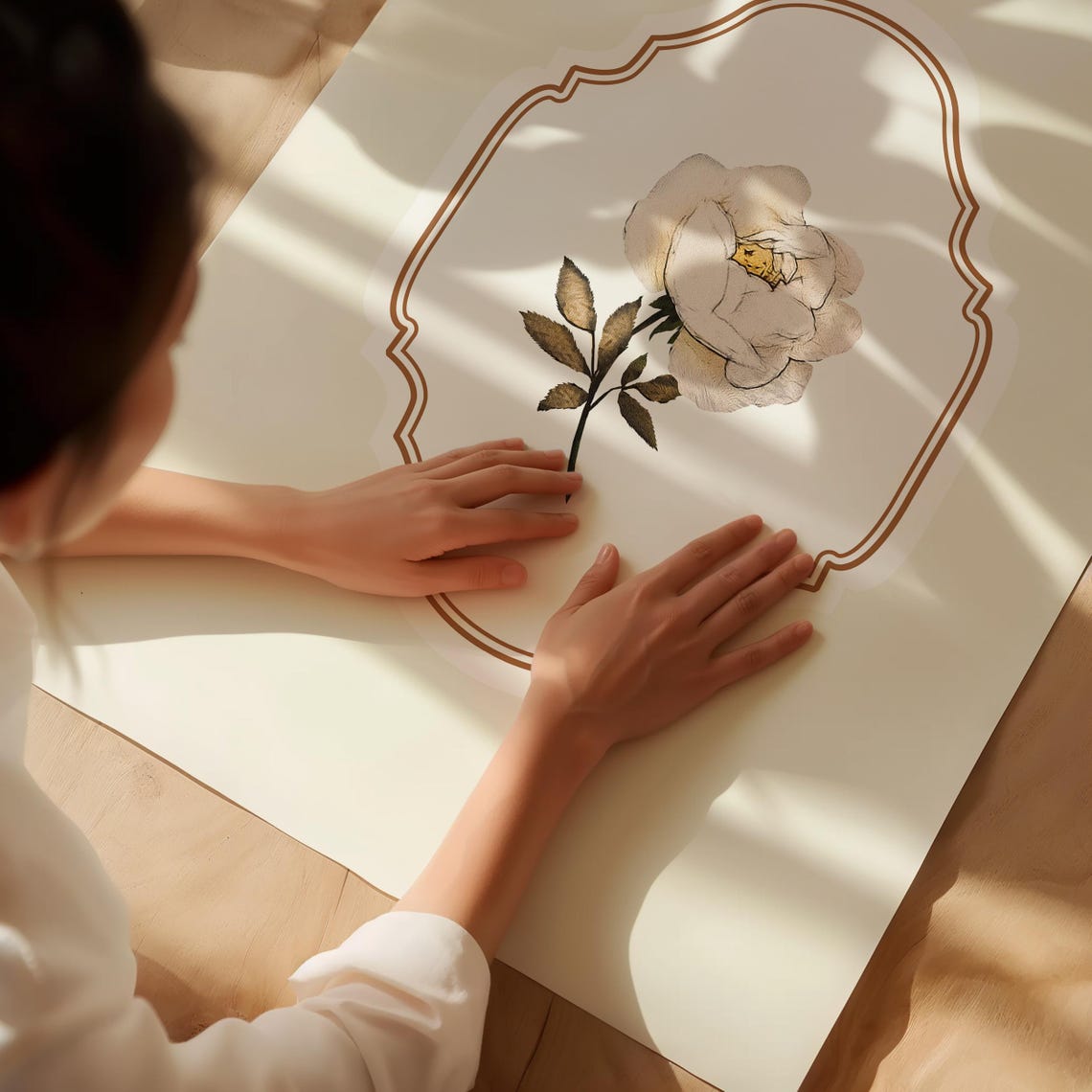 White Rose Vintage Botanical Copper Frame Wall Art Print Poster - Image 2