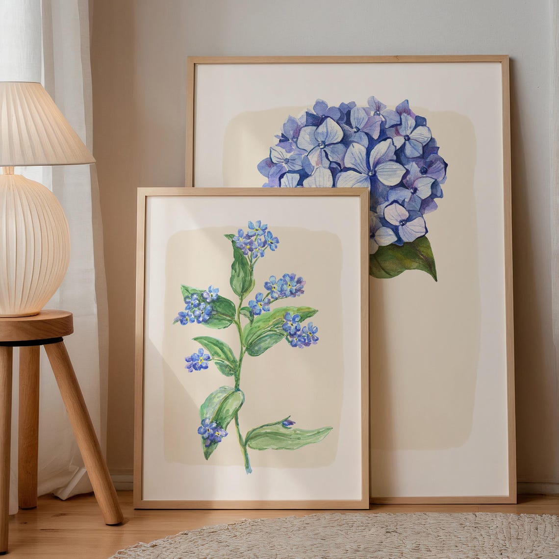 Blue Forget Me Not Flower Stem Watercolor Spring Botanical Print - Image 3