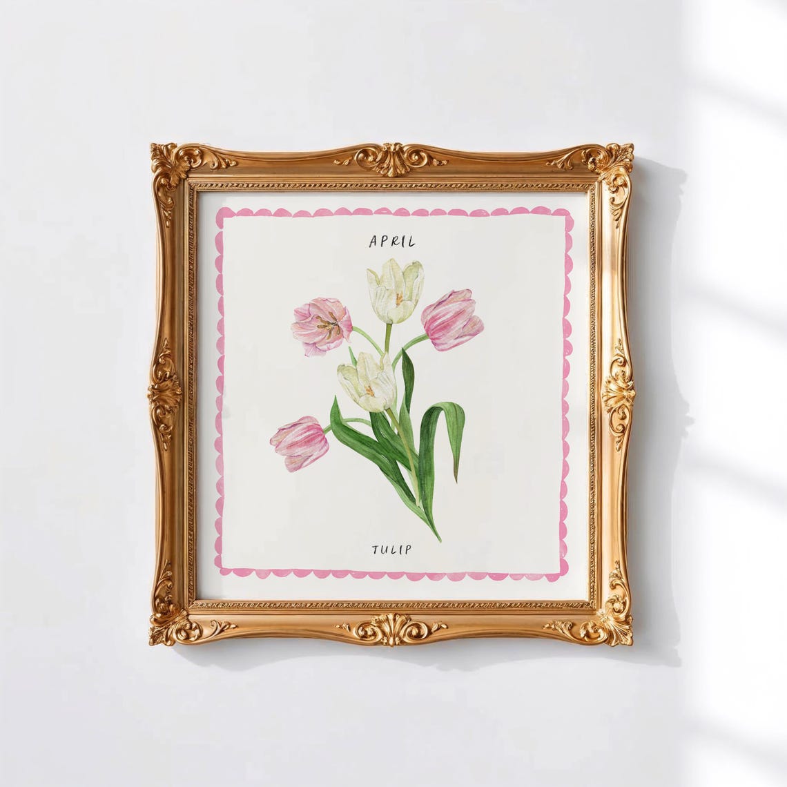April Tulip Watercolor Birth Month Flower Square Botanical Poster - Image 3