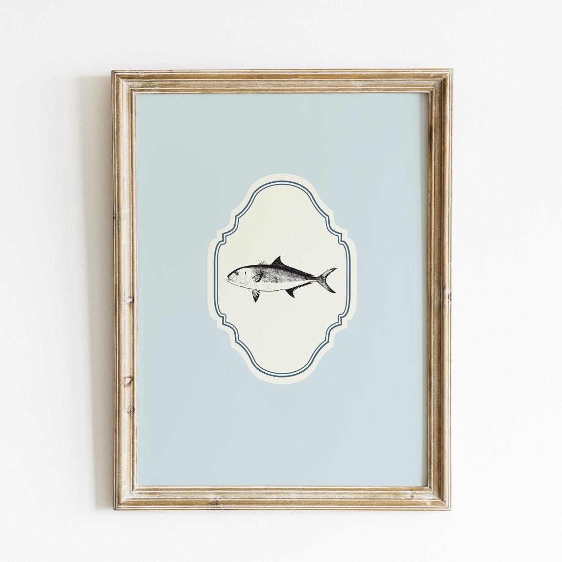 Baby Blue Vertical Fish Engraving Coastal Ornate Vintage Poster - Image 5