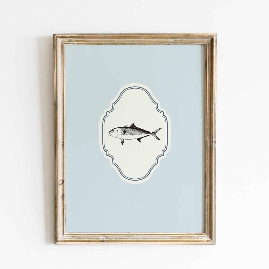 Baby Blue Vertical Fish Illustration Print Wall Art Trendy Decor Cornflower Blue Vintage - Image 5