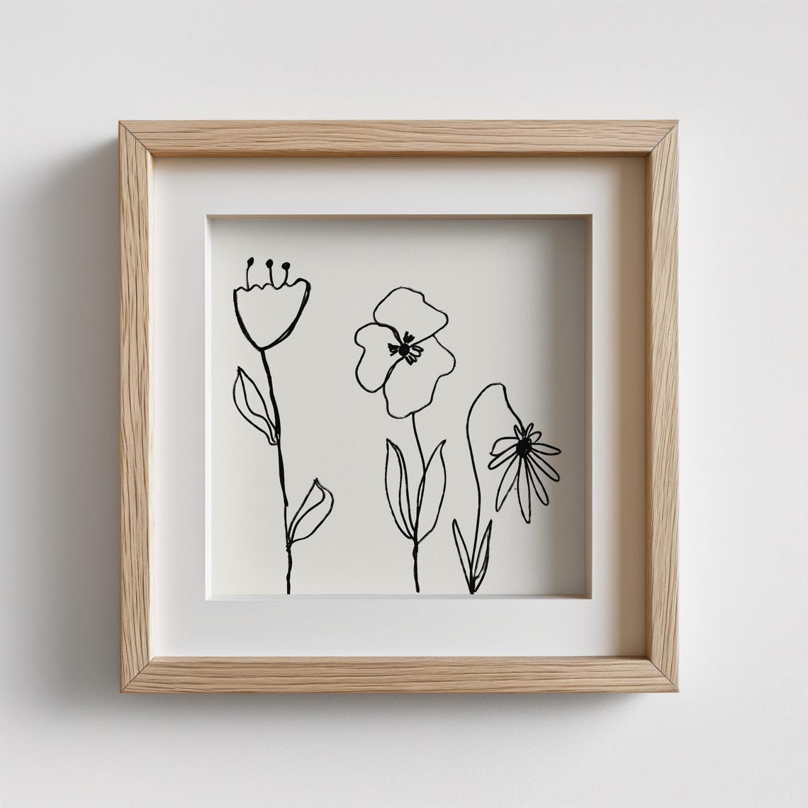 Minimalist Black Line Art Wildflowers Cream Modern Nursery Wall Art - Image 4
