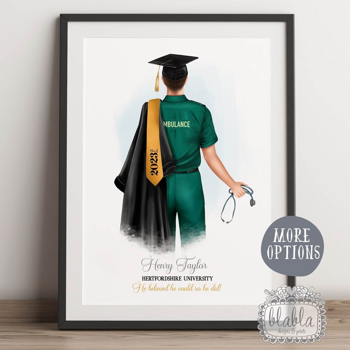 Paramedic Graduation Ambulance Green Scrubs Class of 2025 Wall Poster