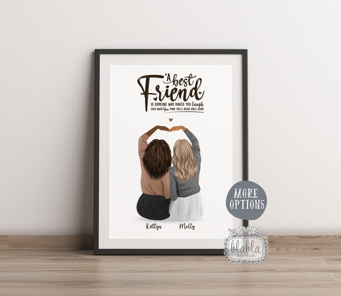 Best Friends Heart Arms Personalised Sitting Friendship Print - Image 2