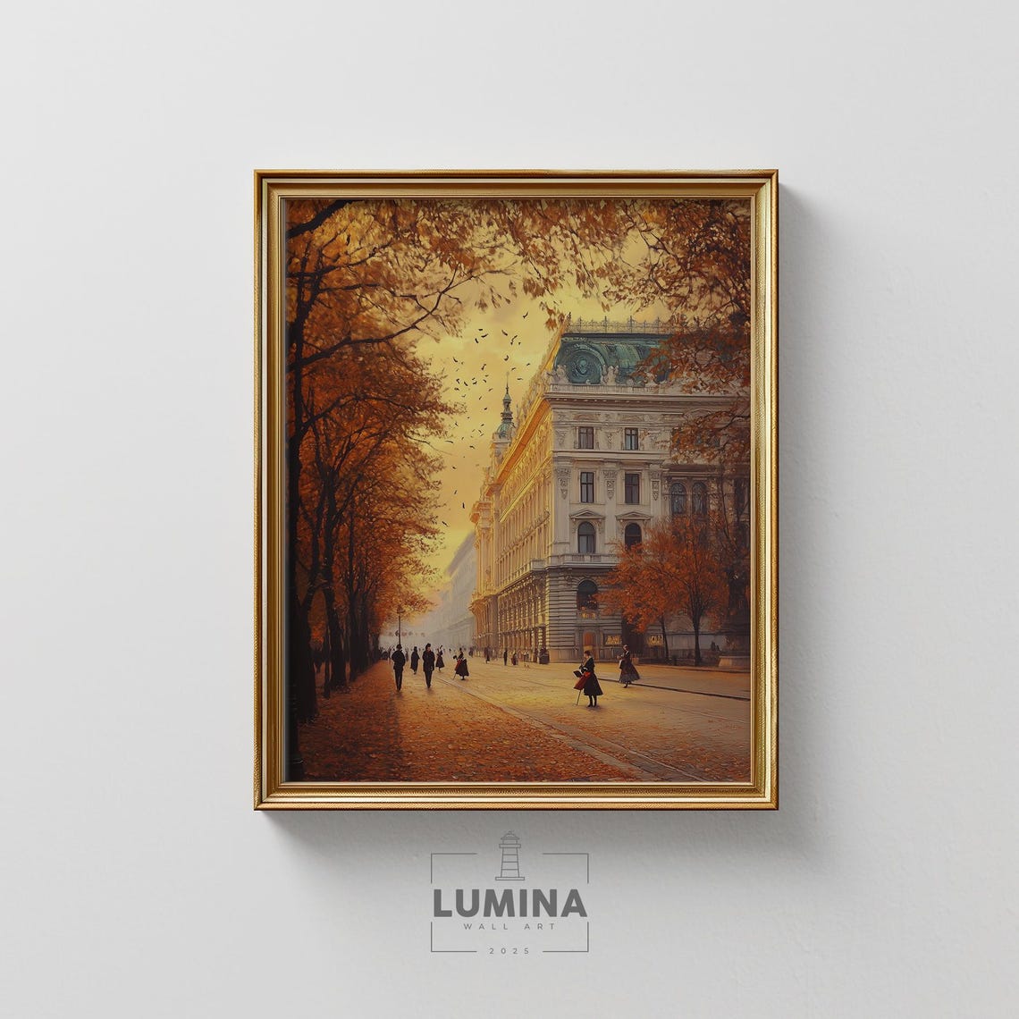 Autumn City Boulevard Golden Fall Historic Architecture Poster