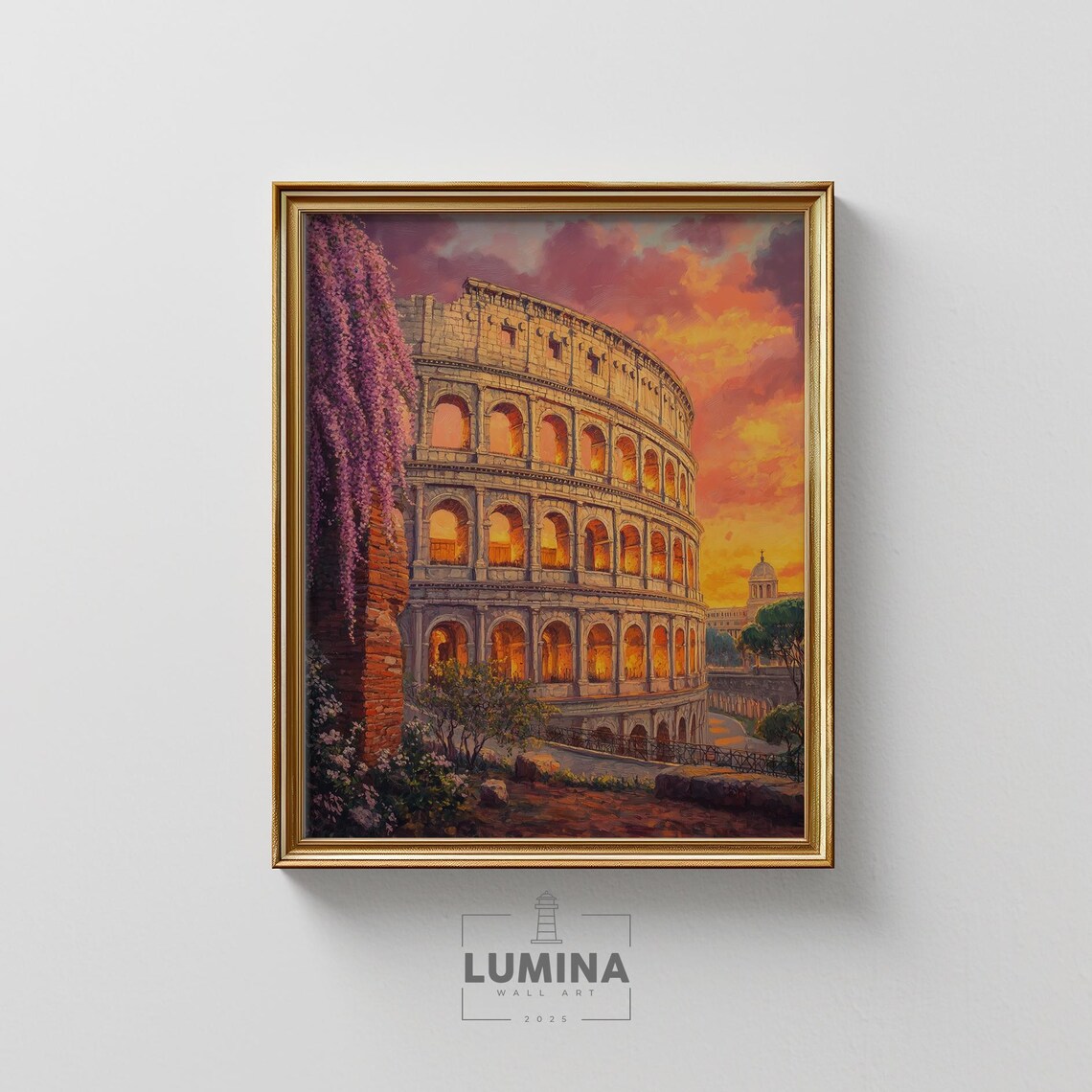 Rome Colosseum Sunset Wisteria Italian Landmark Romantic Art Poster