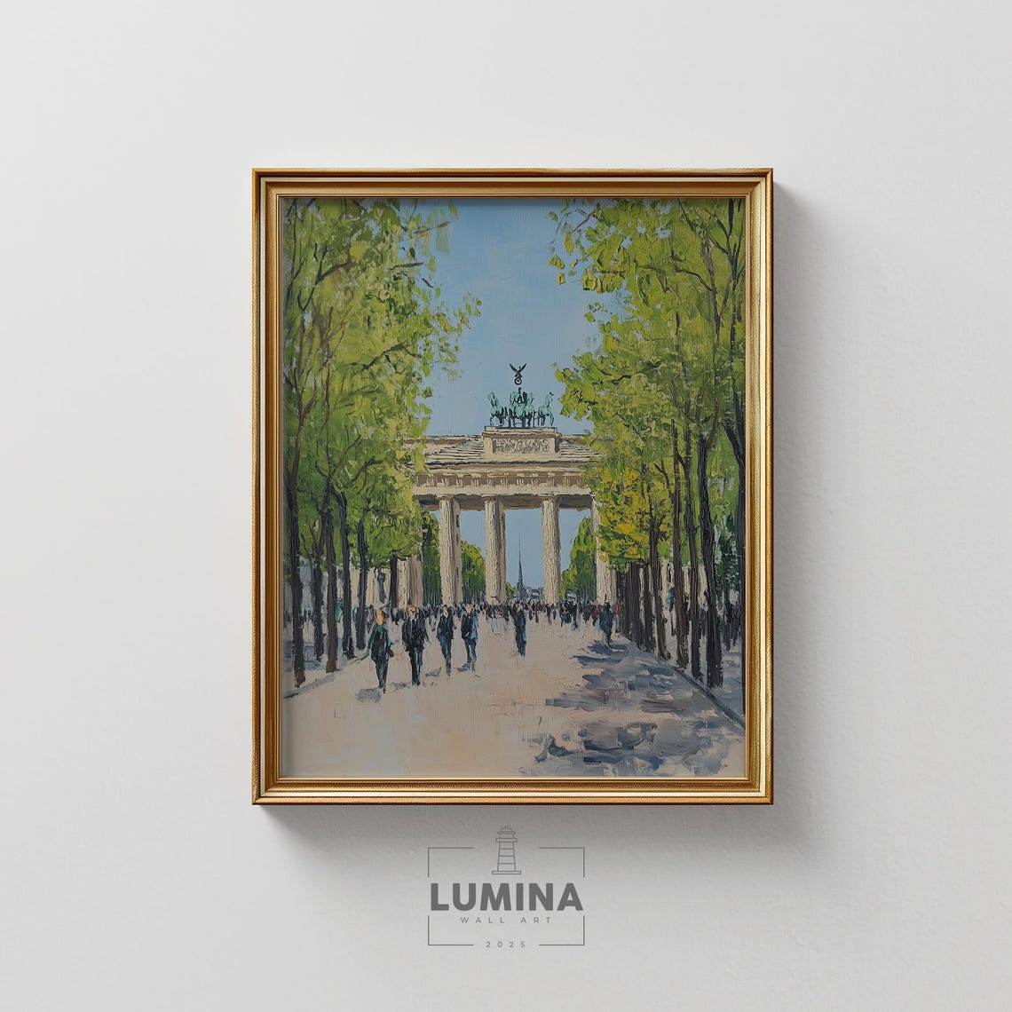 Brandenburg Gate Berlin Sunny Day Trees Painting Landmark Art Poster