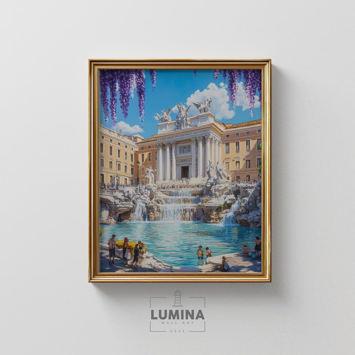 Rome Trevi Fountain Wisteria Italian Baroque Landmark Art Poster