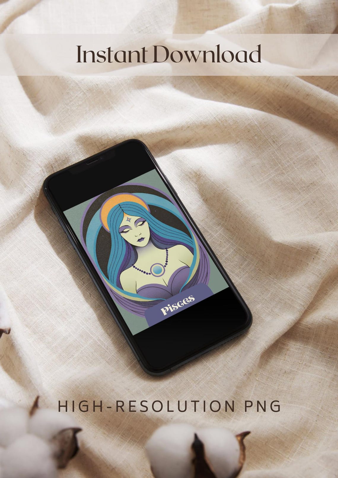 Pisces Zodiac Woman Art Nouveau Mystical Witch Astrology Wall Poster - Image 2