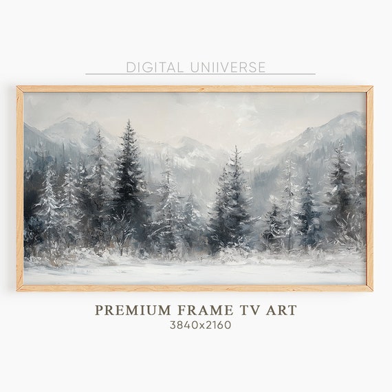 Frame Tv Ar Moody Winter Forest Landscape Rustic Vintage Christmas Screensaver Evergreen Trees Oil Painting Christmas Decor