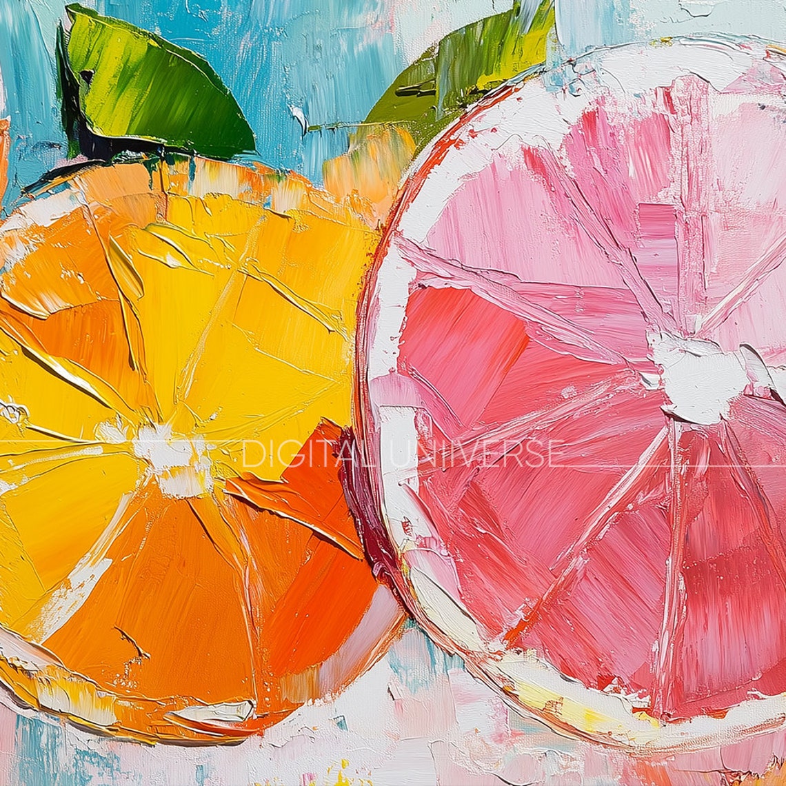 Orange Pink Grapefruit Slices Impasto Oil Still Life Painting Poster - Image 3