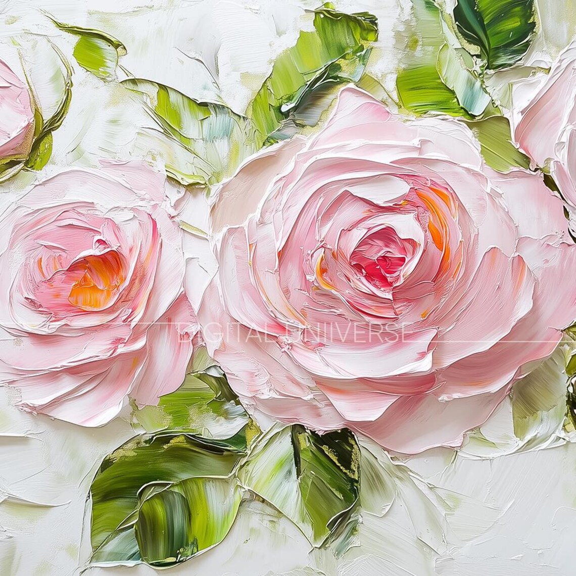 Blush Pink Roses Impasto Oil Painting Textured Floral Wall Art - Image 3