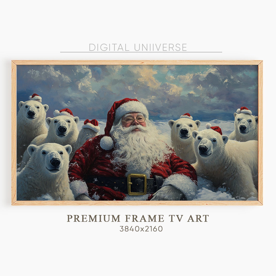 Santa Claus Polar Bear Selfie Santa Hats Arctic Christmas Poster