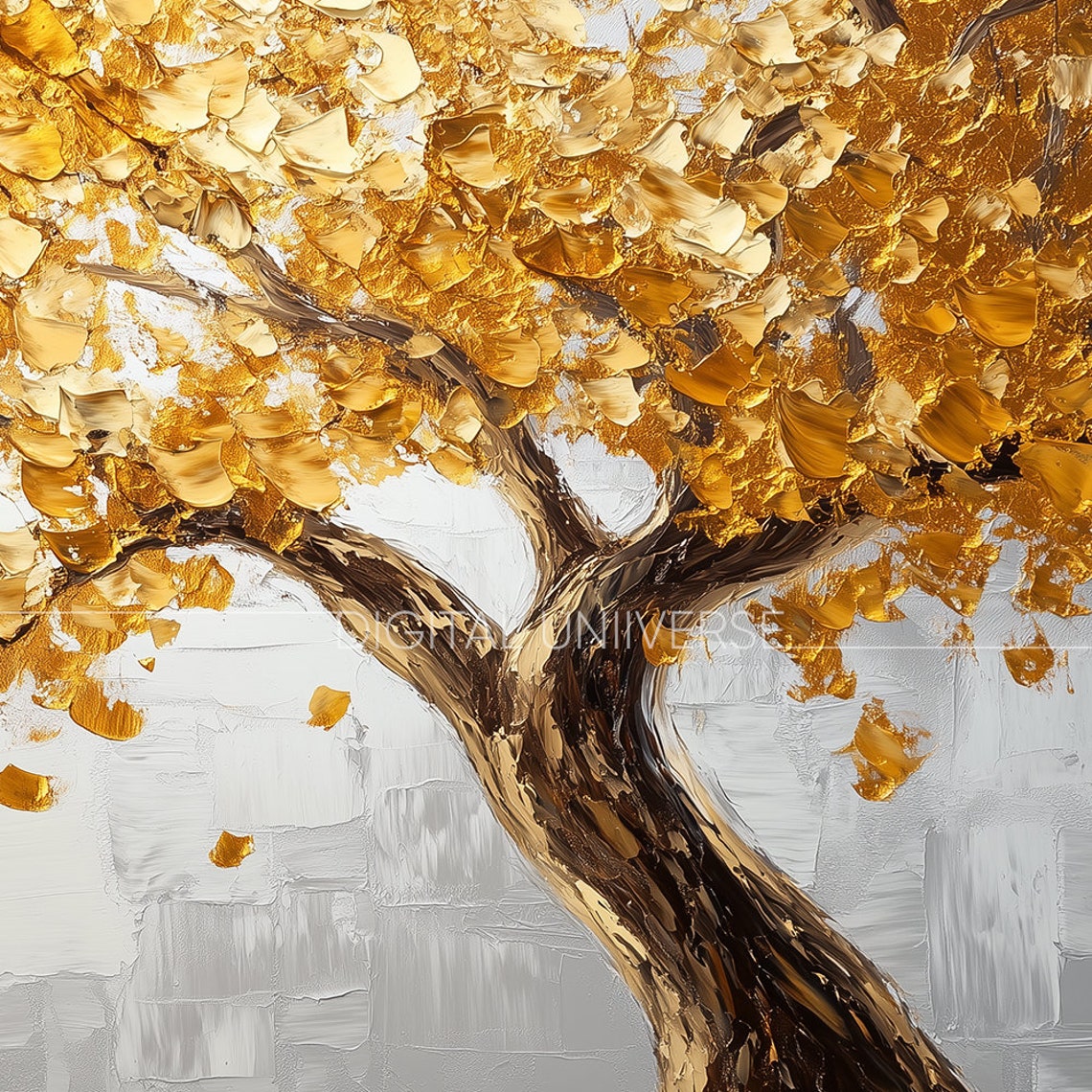 Twisted Golden Tree with Falling Amber Leaves Fall Decor Wall Art - Image 4