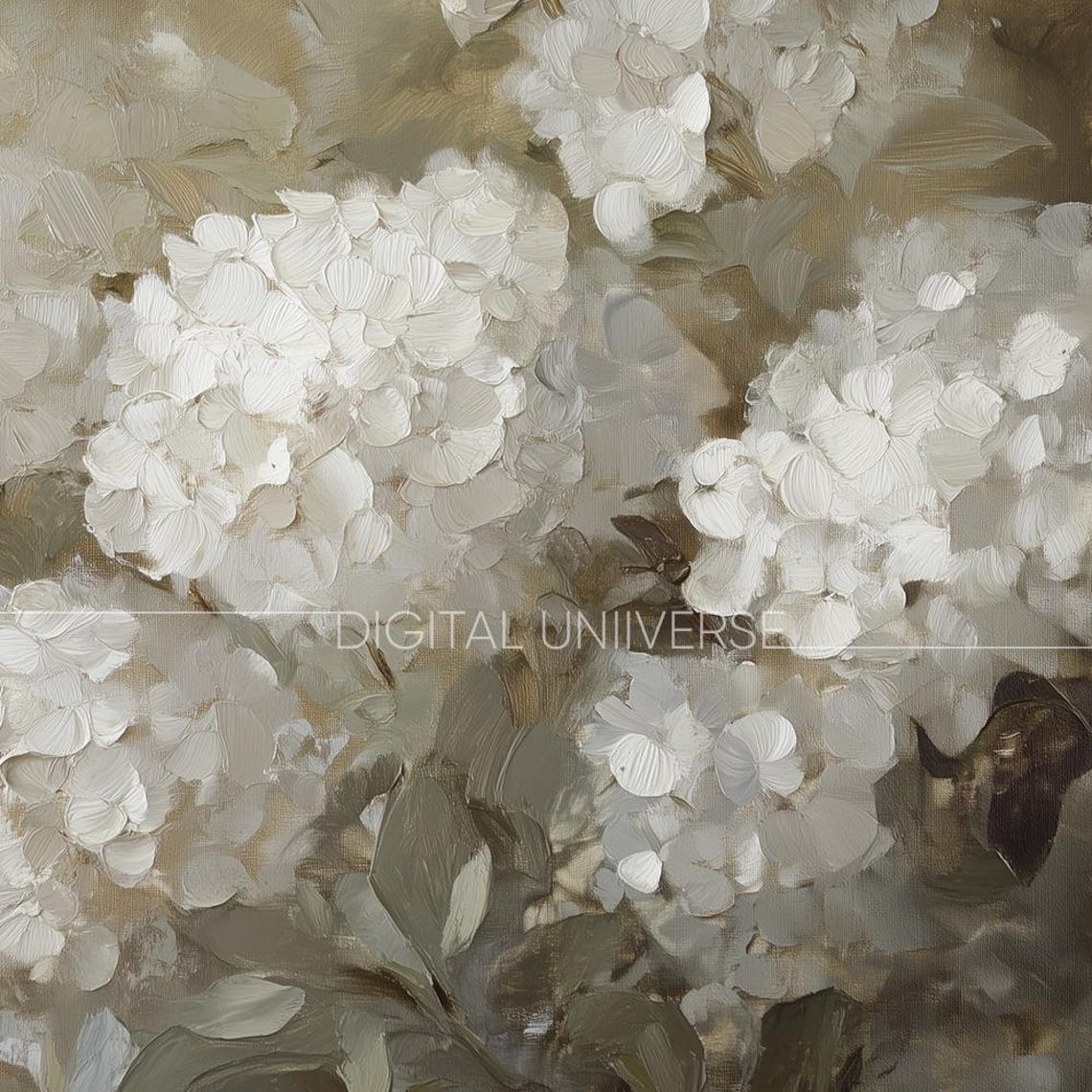 White Hydrangea Blossoms Soft Gray Impasto Floral Art Wall Art - Image 3