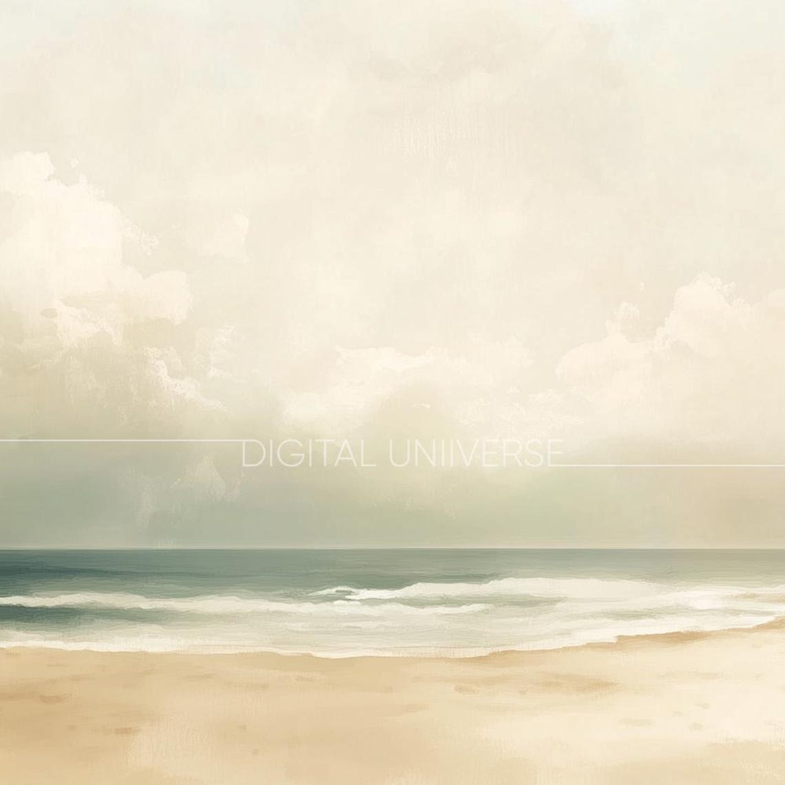Calm Beige Beach Gentle Waves Minimalist Seascape Art Wall Art - Image 3