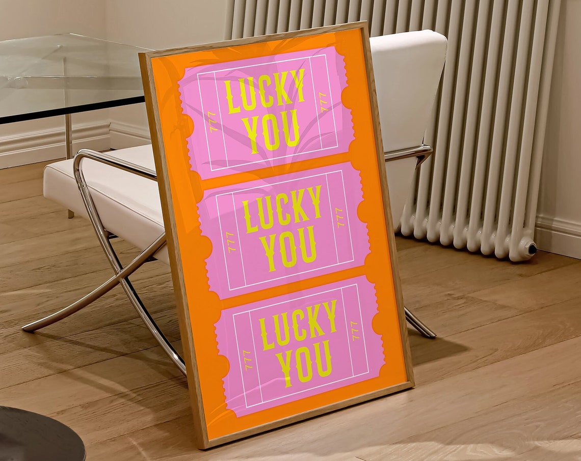 Lucky You 777 Black Retro Ticket Stub Typography Pop Wall Art - Image 2