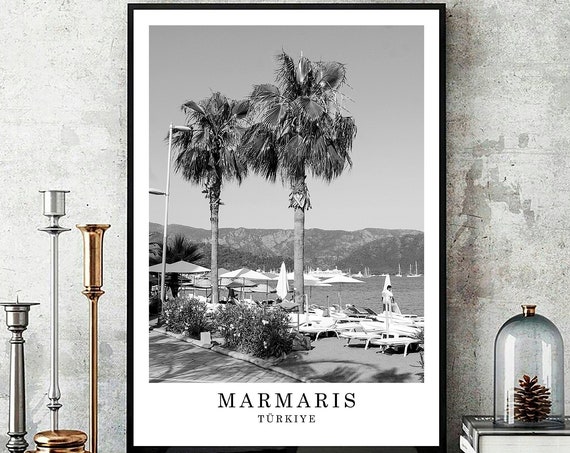 Marmaris Trkiye Travel Print Black And White Photo City Landmark Wall Art Gift Poster