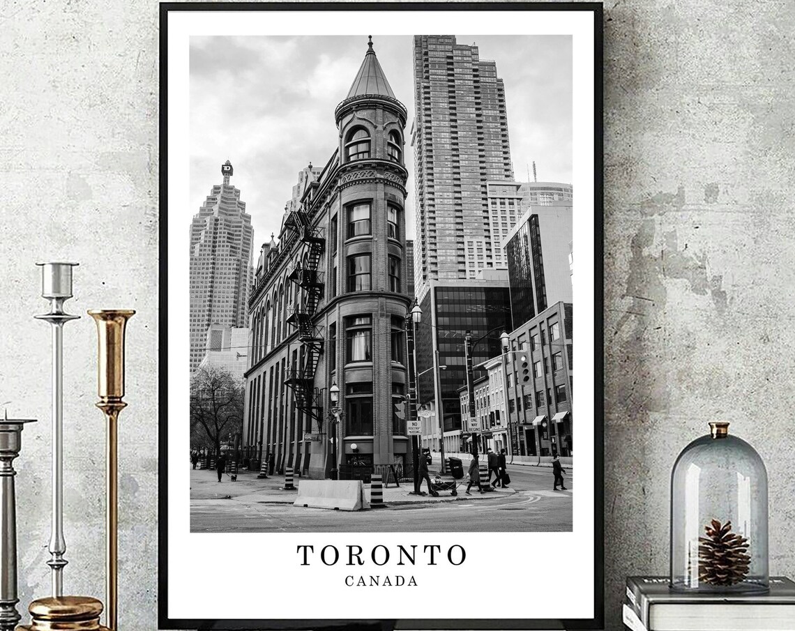 Toronto Canada Gooderham Flatiron Building Black White Photo Poster