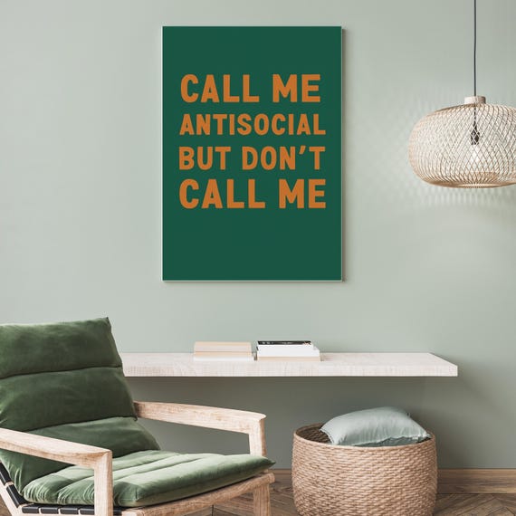 Call Me Antisocial But Dont Funny Wall Art Quote Introvert Humor Minimalist Typography Poster