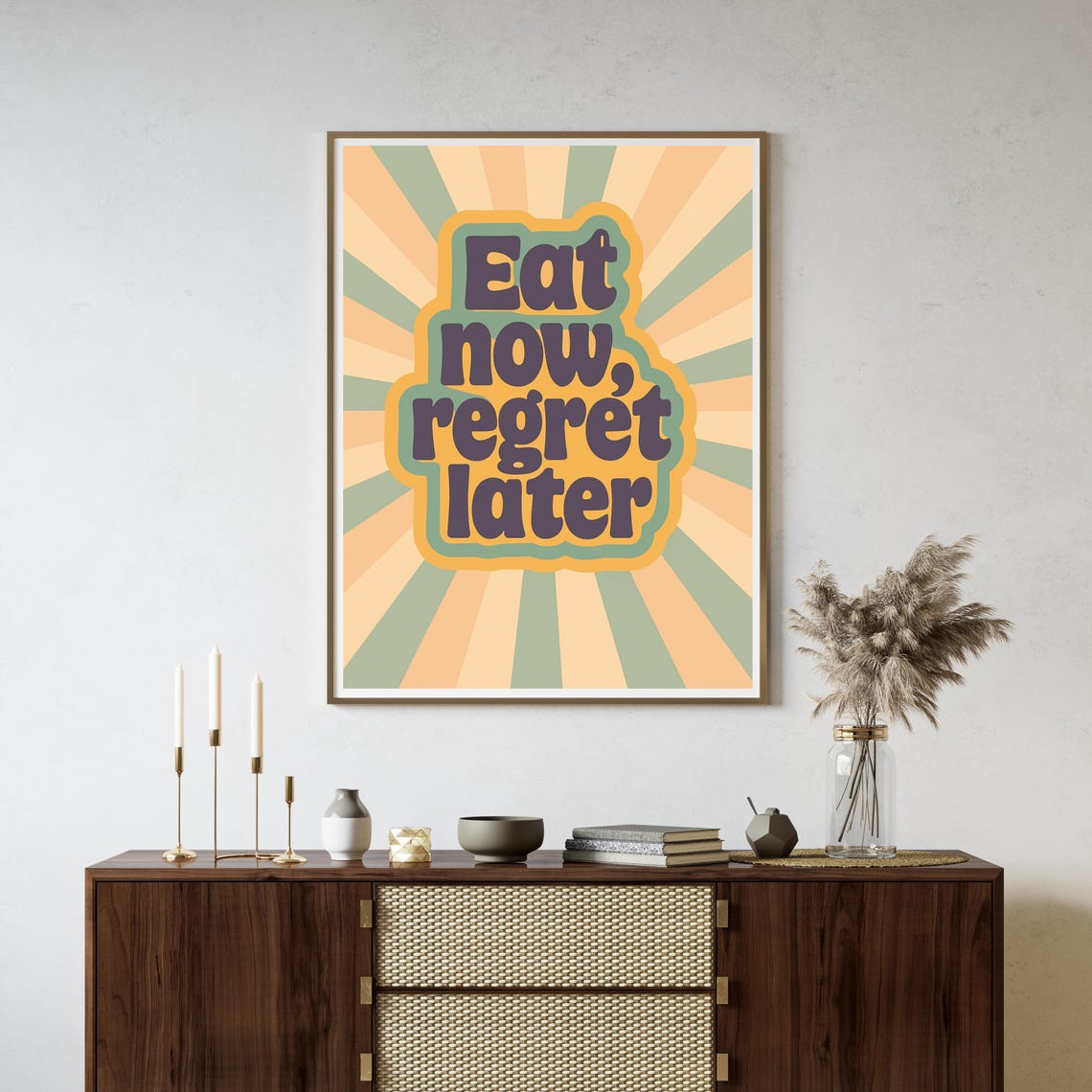 Eat Now Regret Later Retro Kitchen Quote Poster For Dining Room