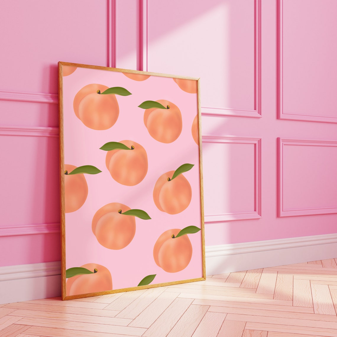 Cute Peach Pattern Pink Fruit Preppy Summer Kitchen Wall Art