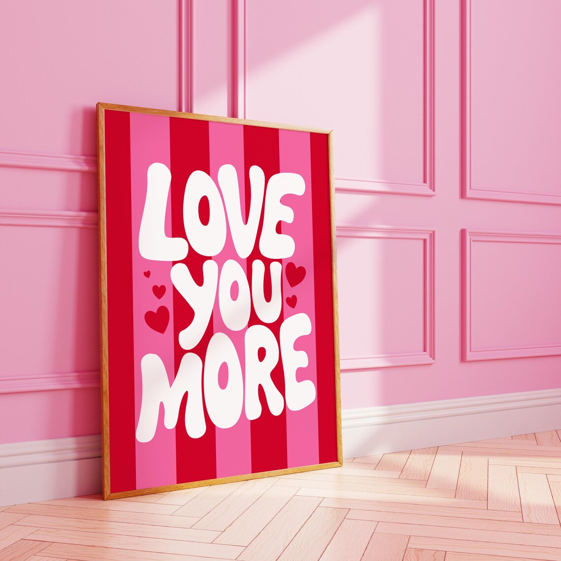 Love You More Striped Heart Valentine Art Print