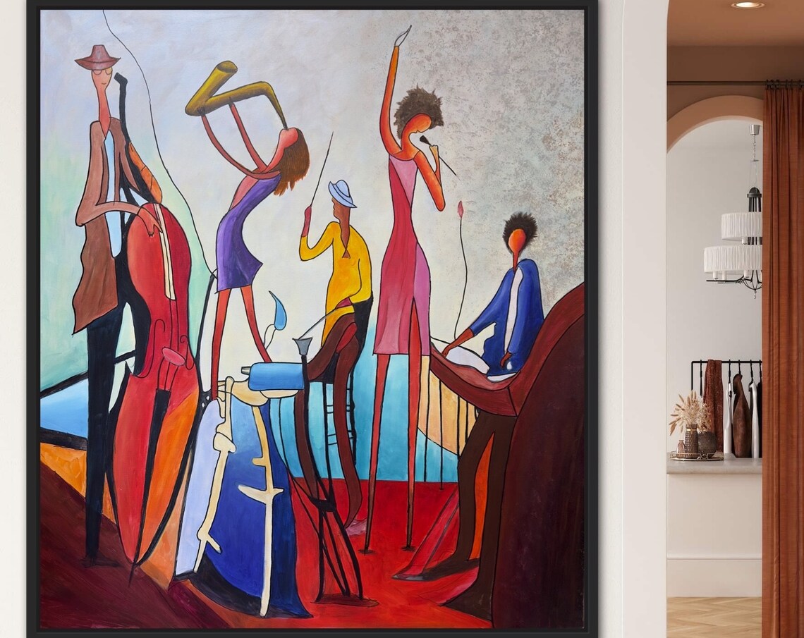 Abstract Cubist Jazz Band Tall Musicians Colorful Painting Poster - Image 4