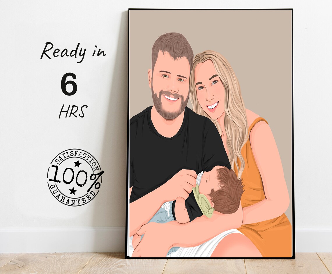 Custom Faceless Family Portrait With Newborn Baby Art Poster