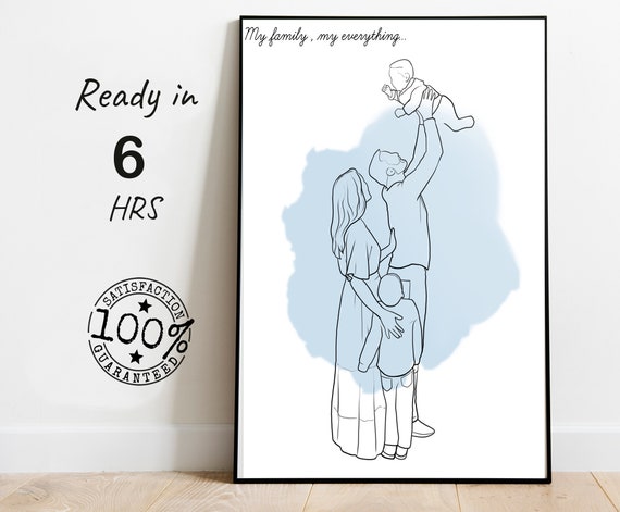 Family Line Drawing Portrait Engagement Photo Painting One Line Portrait Fathers Day Gift Anniversary Gift For Couple