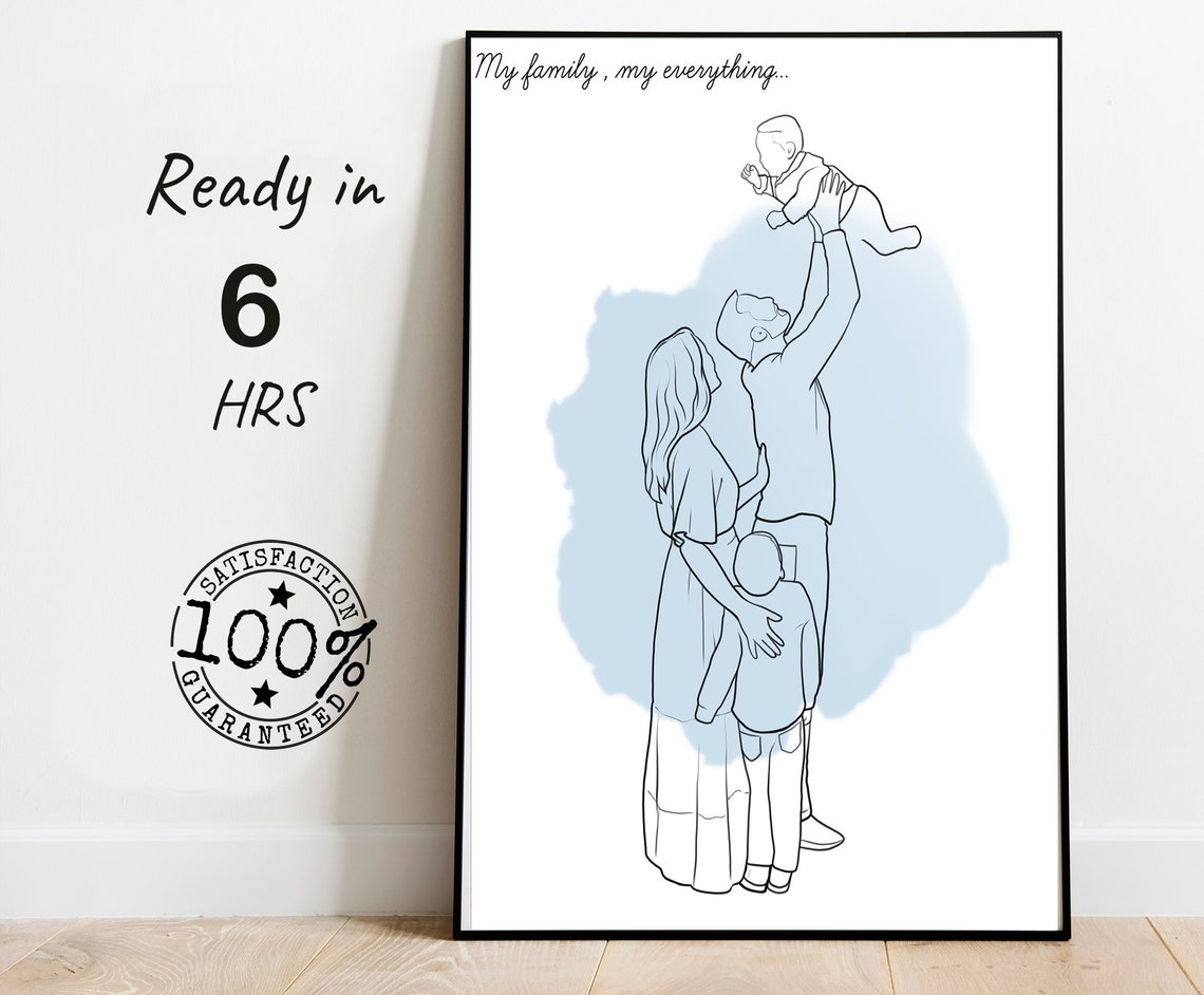 Family Line Drawing Portrait Engagement Photo Painting One Line Portrait Fathers Day Gift Anniversary Gift For Couple