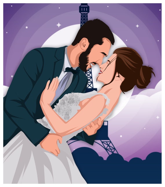 Wedding Kiss Eiffel Tower Night Custom Color Portrait Poster