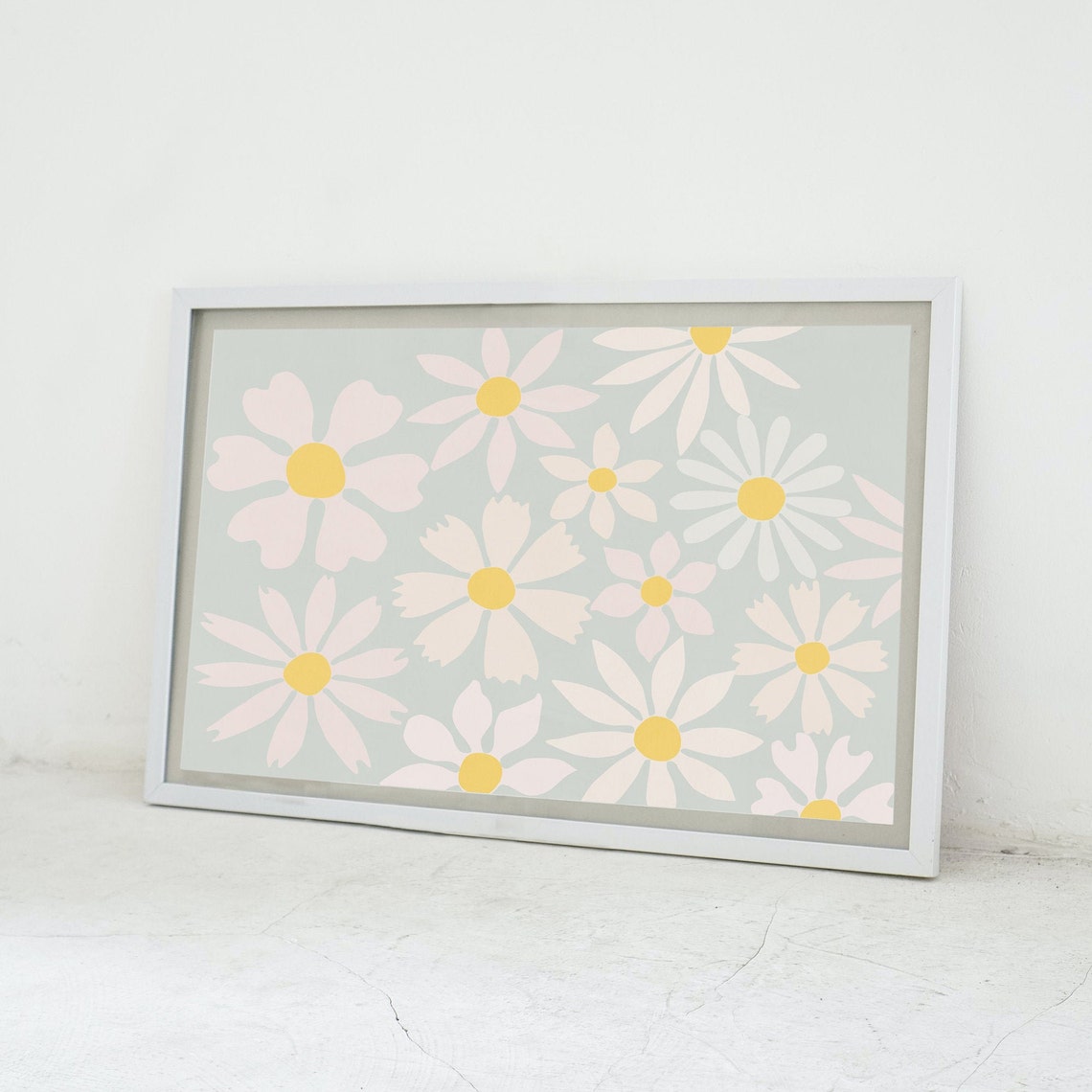 Daisies, Scandi Boho Art Print in Pastel Light Blue - Image 3