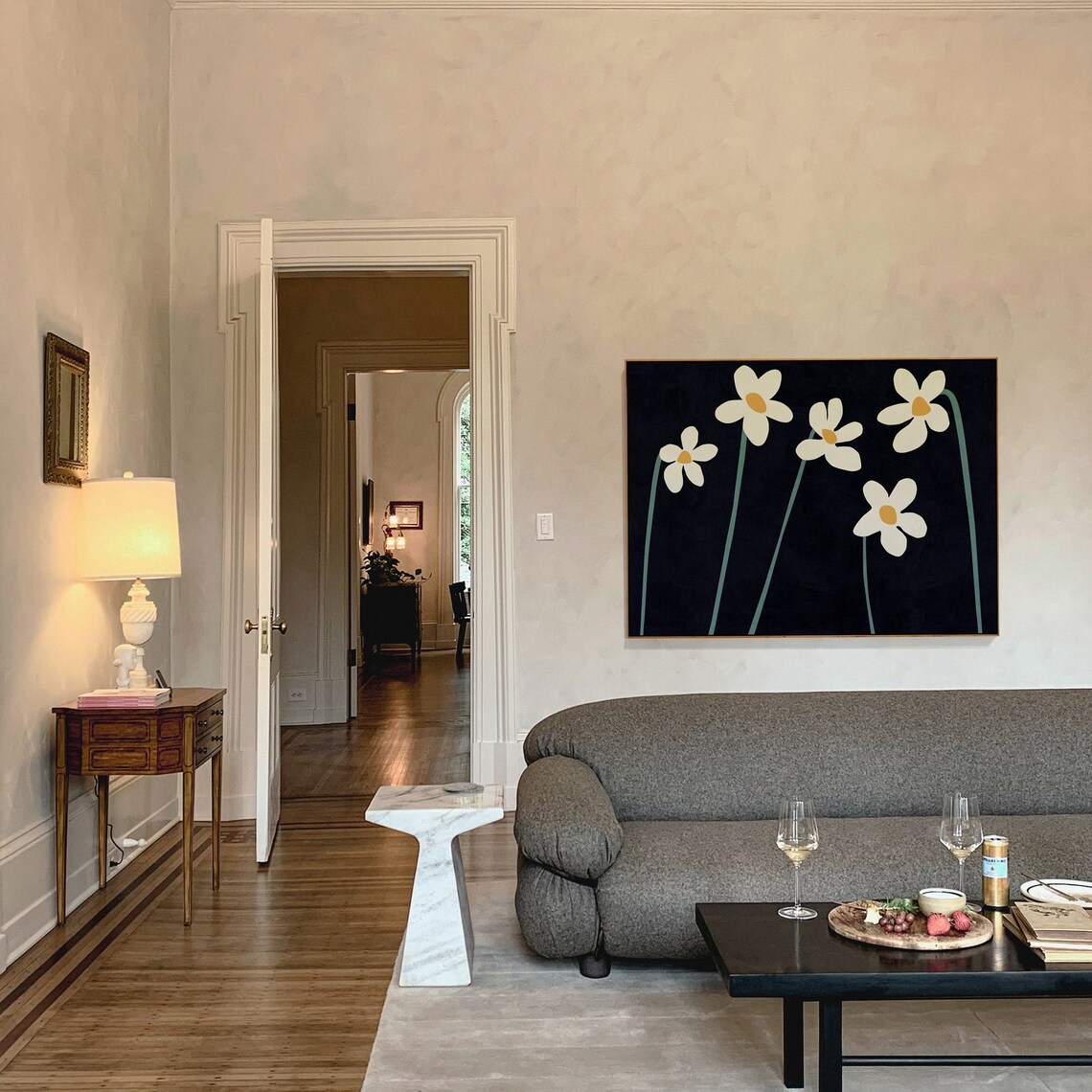 Spring Flowers Modern Scandi Boho Bedroom Art Print - Image 3