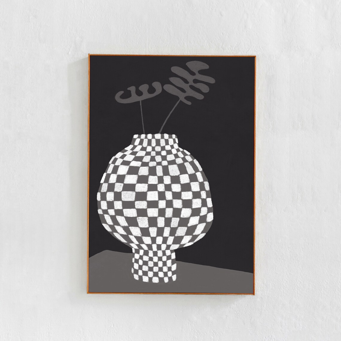 Scandi Modern Checkered Vase Illustration, Art Print