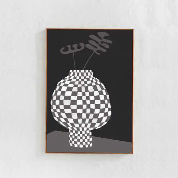 Scandi Modern Checkered Vase Illustration, Art Print
