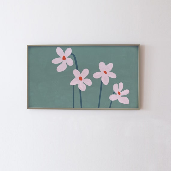 Modern Frame TV Flowers Art Print, Floral Art