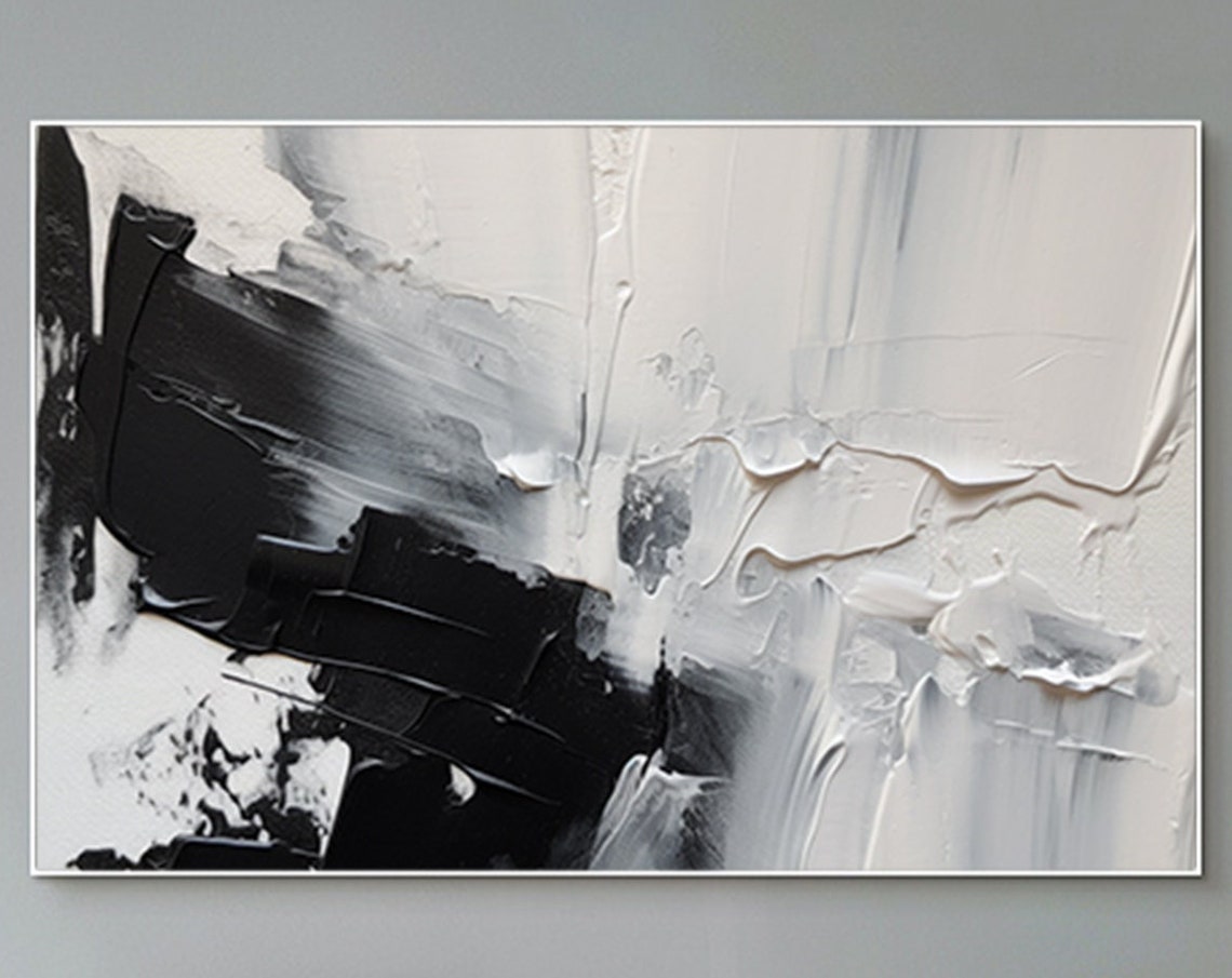 Dramatic Black And White Heavy Texture Abstract Canvas Poster