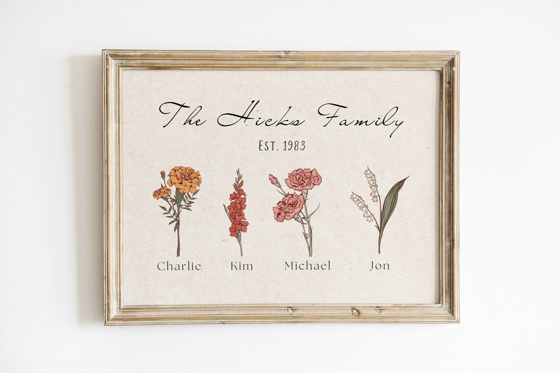 Custom Christmas Birth Flower Family Garden, Watercolor - Image 3