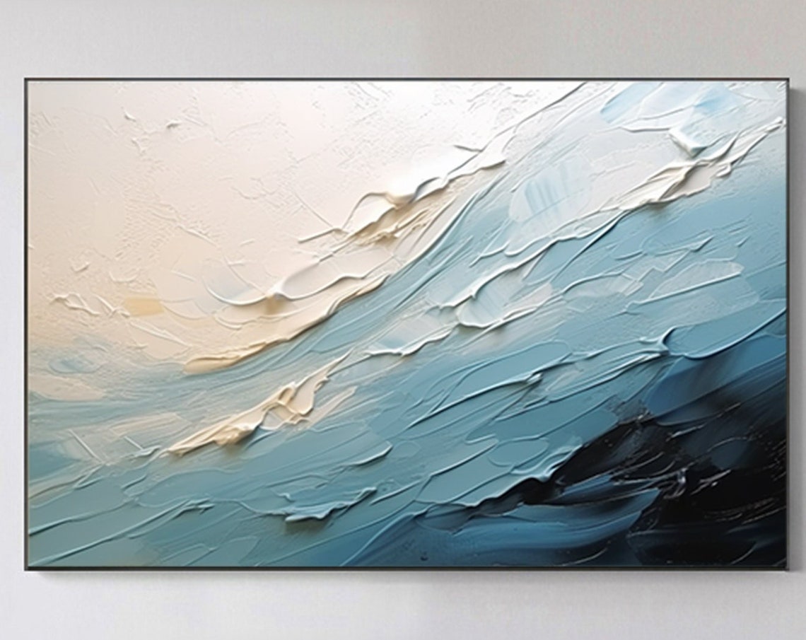 Blue Ocean Waves White Foam Abstract Seascape Painting Poster