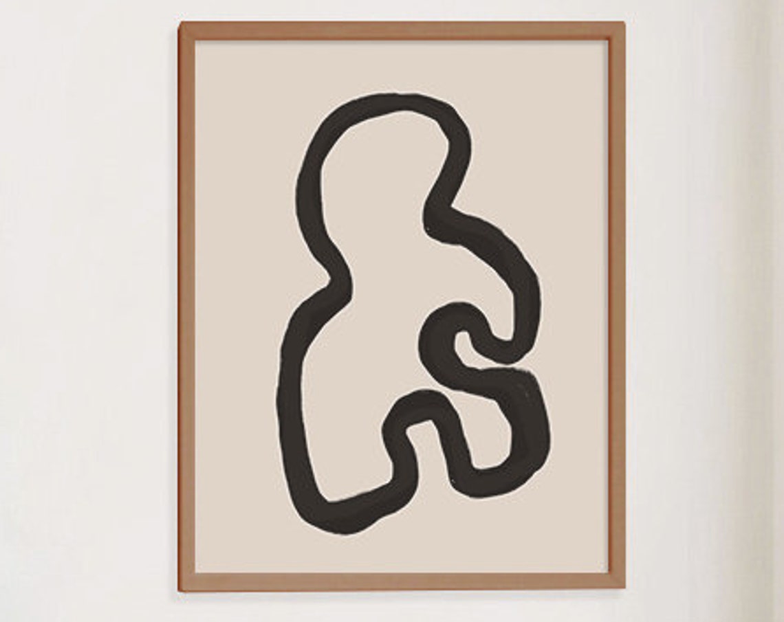 Black Abstract Ribbon Line Minimal Beige Modern Art Wall Poster - Image 3