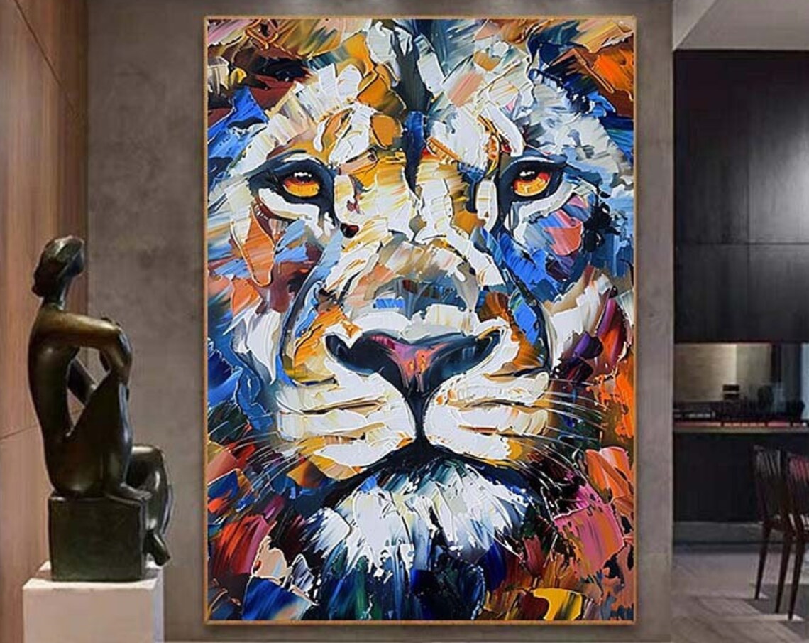 Custom Lion Oil Painting, Abstract Modern Wall Art Print