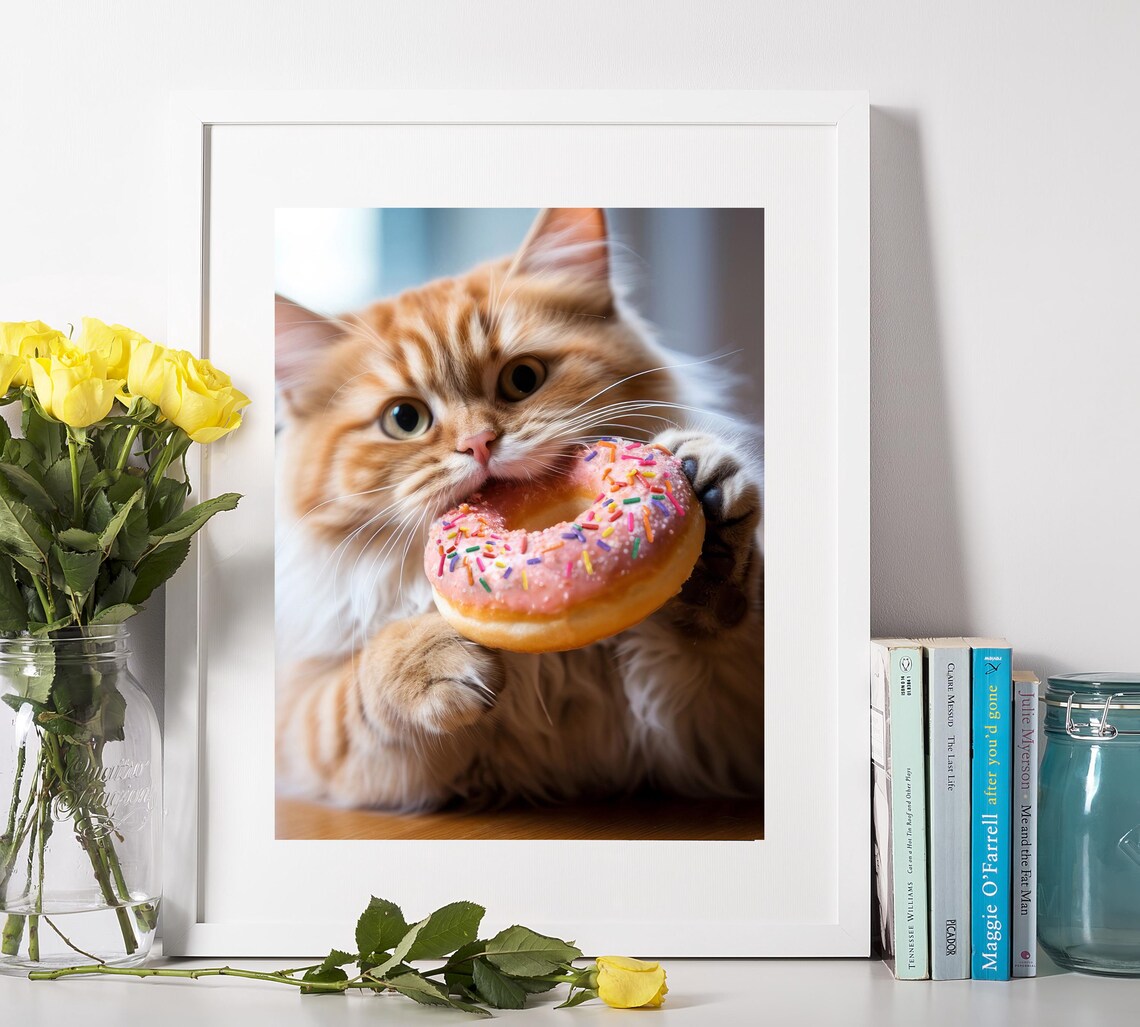 Funny Cat Eating Donut, Nursery Decor Poster - Image 4