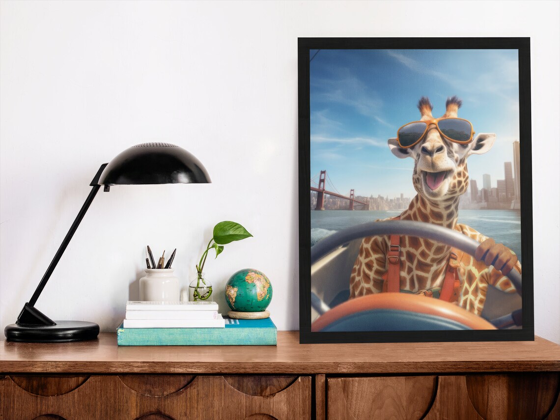 Funny Giraffe On A Boat, Animal Poster - Image 2