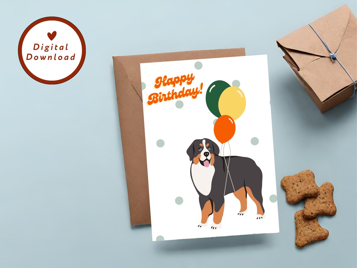 Bernese Mountain Dog Birthday Card, Dog Birthday Card