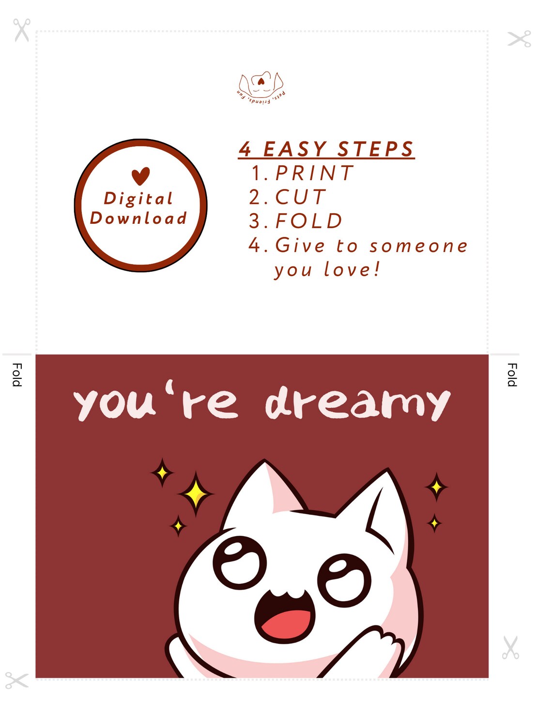 Anime Cat Hello Greeting Card Pack Kawaii White Kitten Poster - Image 3